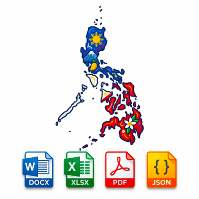 Map of the Philippines with file format icons at the bottom